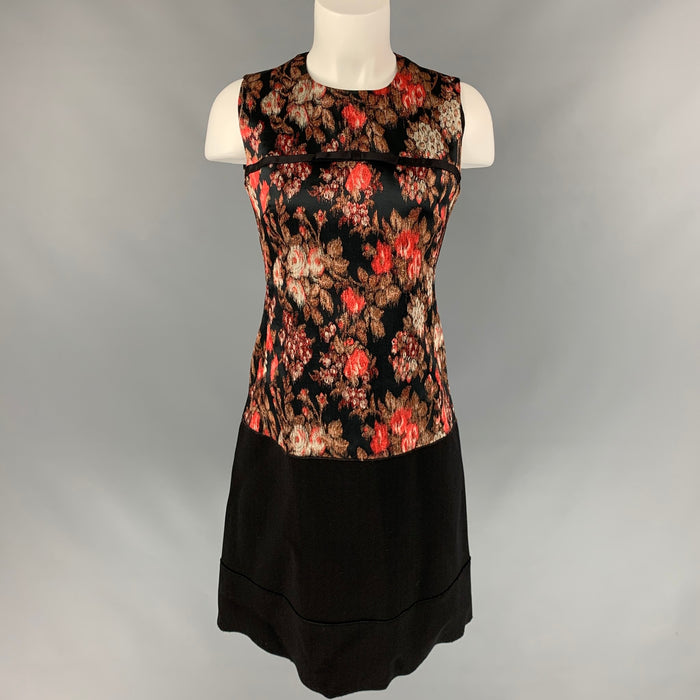 GIAMBATTISTA VALLI Size 6 Black & Coral Jacquard Polyester Blend Below Knee Dress