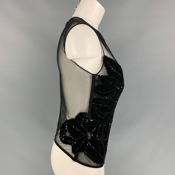 LA PERLA Size 8 Black Polyurethane Blend Velvet Beaded Dress Top