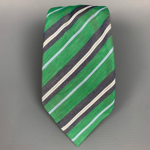 KITON Green & Grey Stripe Narrow Tie