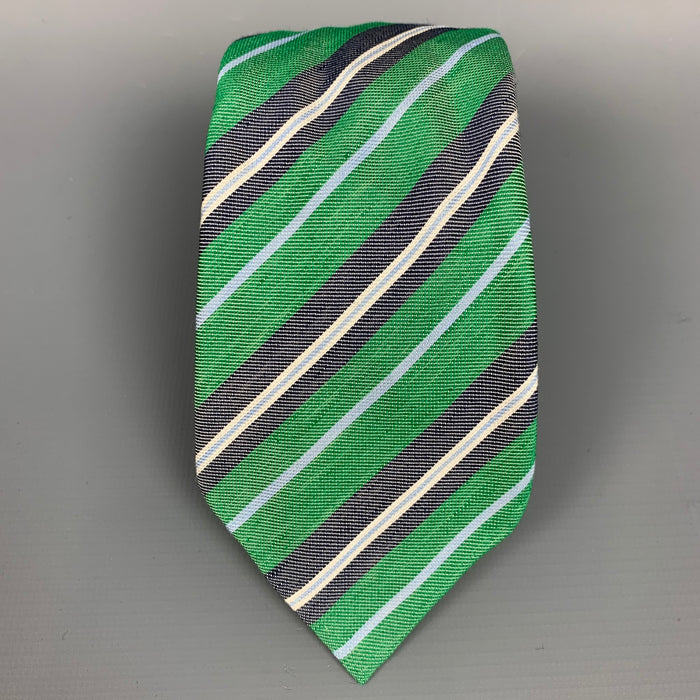 KITON Green & Grey Stripe Narrow Tie