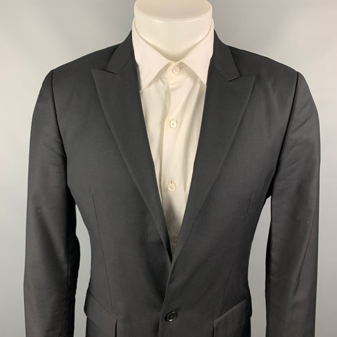 CALVIN KLEIN COLLECTION Size 38 Black Wool / Silk Peak Lapel Sport Coat