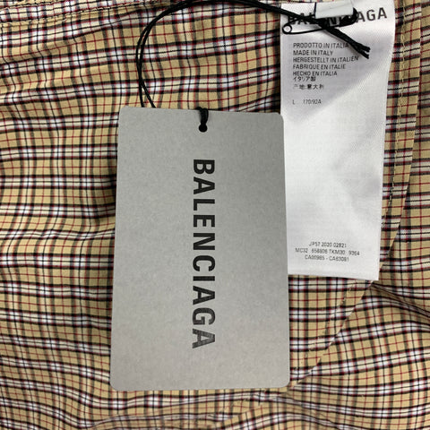BALENCIAGA Size L Beige & Navy Checkered Cotton Oversized Long Sleeve Shirt