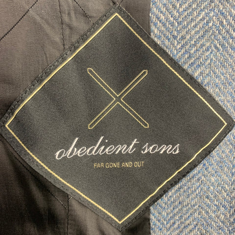 OBEDIENT SONS Size 44 Blue & Grey Herringbone Wool Blend Sport Coat