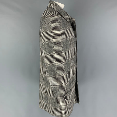 DUNHILL Size 42 Black White Plaid Wool Cashmere Car Coat
