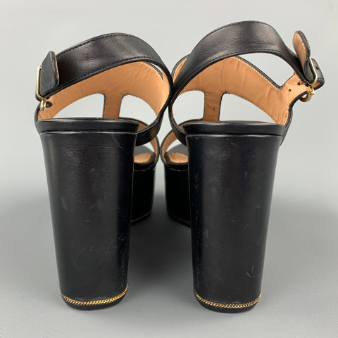 SALVATORE FERRAGAMO Fiamma Size 8.5 Black Leather Platform Sandals