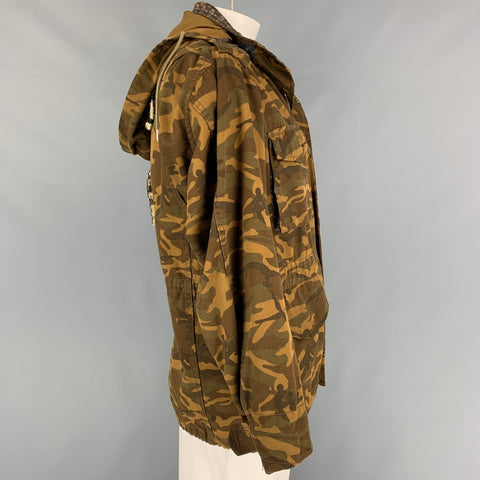 MARC JACOBS Size XL Tan Camouflage Cotton Zip & Snaps Military Jacket