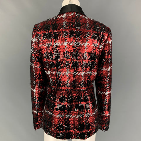 L'AGENCE Size 8 Black Red Polyester Sequined Jacket