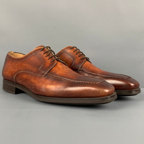 MAGNANNI Size 10.5 Brown Antique Leather Lace Up Shoes