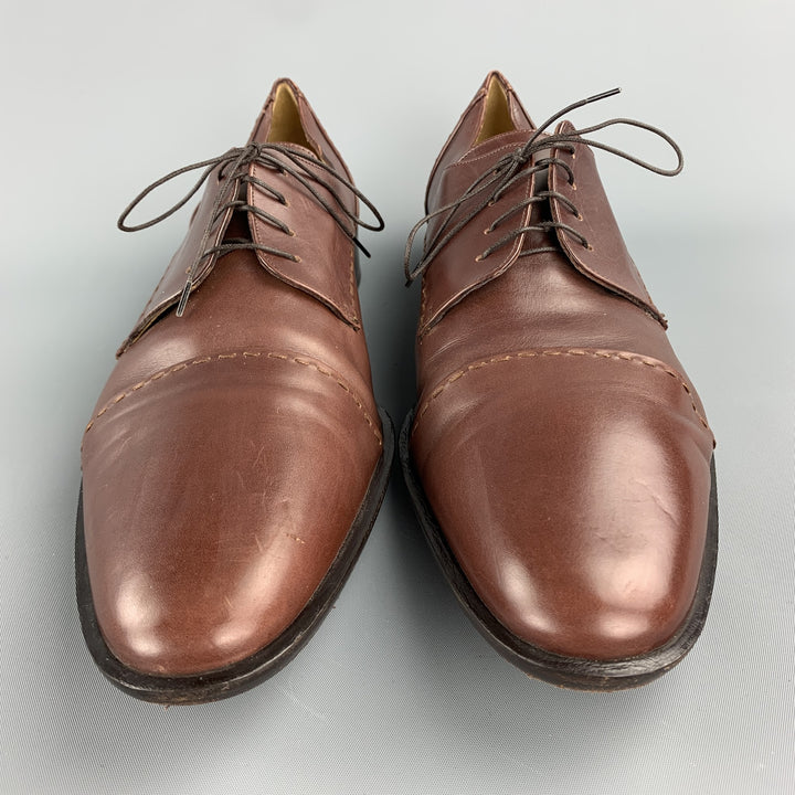 COLE HAAN Size 10.5 Brown Stitched Leather Cap Toe Lace Up Shoes
