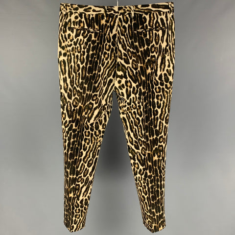DRIES VAN NOTEN SS 20 Size 36 Black Tan Animal Print Wool Zip Fly Dress Pants
