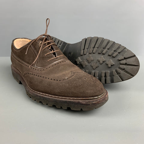 A.TESTONI Size 7.5 Brown Perforated Suede Wingtip Lace Up Shoes