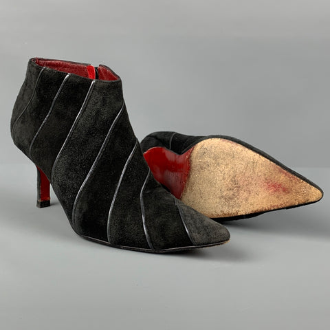 CHRISTIAN LOUBOUTIN Size 6 Black Suede Stripe Boots