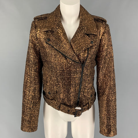ALICE + OLIVIA Size 8 Gold Black Polyester Blend Textured Jacket