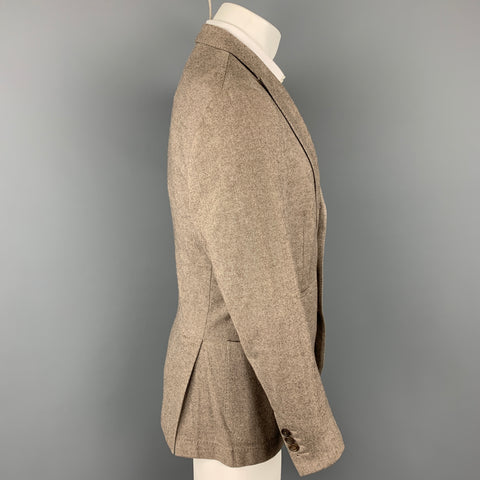 BRUNELLO CUCINELLI Size 38 Brown & Cream Twill Peak Lapel Sport Coat