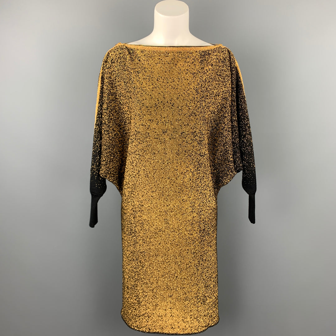 JEAN PAUL GAULTIER Size XS Gold & Black Metallic Wool Blend Shift Dres Sui Generis Designer Consignment JEAN PAUL GAULTIER Size XS Gold & Black Metallic Wool Blend Shift Dres Sui Generis Designer Consignment