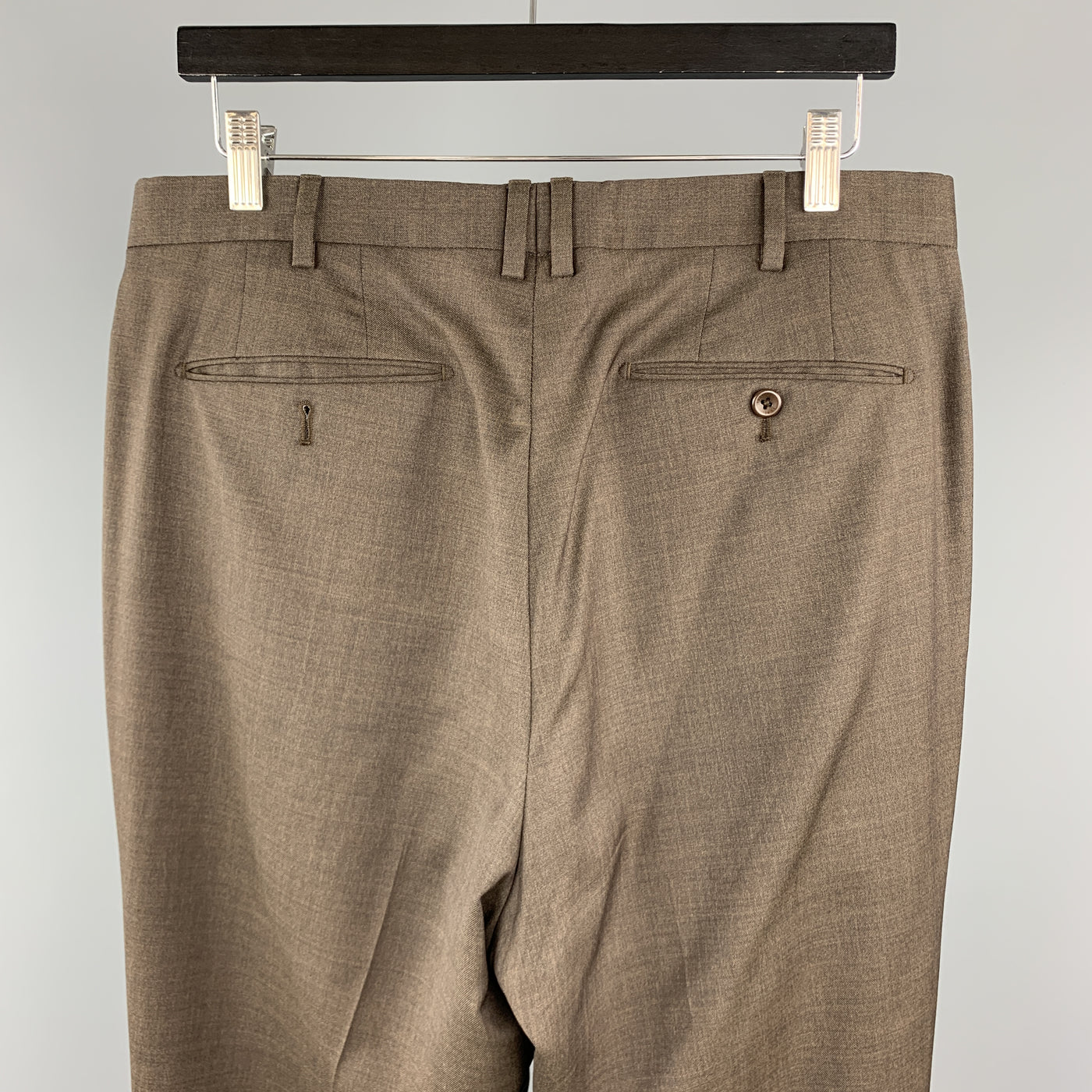 INCOTEX Size 32 Brown Wool Front Tab Cuffed Dress Pants