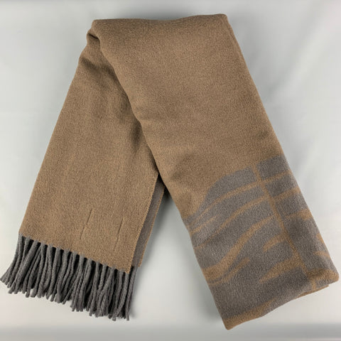 MAISON KITSUNE Grey Brown Two Tone Virgin Wool Scarf