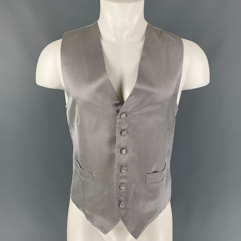 BARNEYS NEW YORK Size M Silver Diagonal Stripe Silk Buttoned Vest