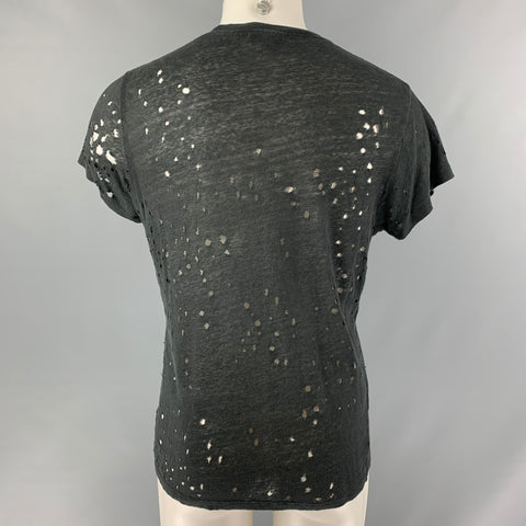 IRO Size XS Black Distressed Linen Crew-Neck T-shirt