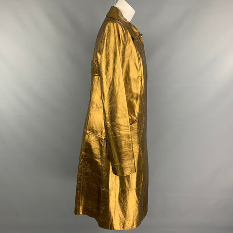 JUST CAVALLI Size 8 Bronze Metallic Leather Long Coat