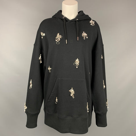 GIVENCHY SS 2021 Talla XS Jersey extragrande con capucha de algodón con adornos de cristales negros