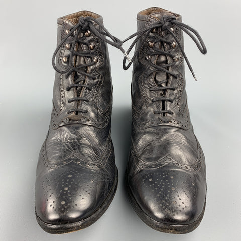 JOHN VARVATOS Size 7.5 Dark Brown Perforated Leather Wingtip Boots