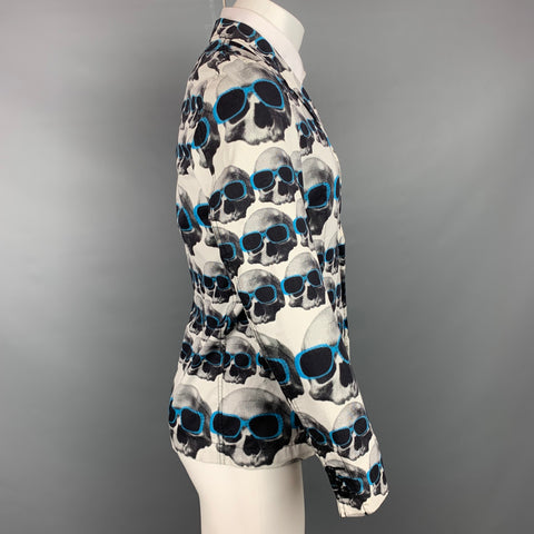 COMME des GARCONS HOMME PLUS Size S White & Black Skulls Cotton Sport Coat