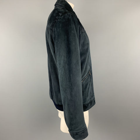 LANVIN Size L Navy Suede Zip Blouson Jacket