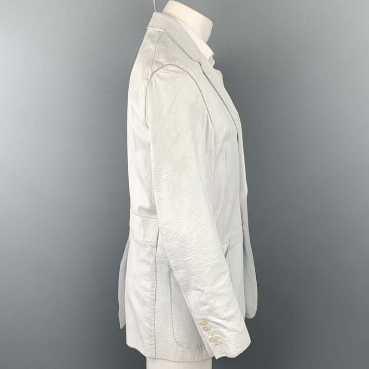 PAUL SMITH Size 40 Off White Distressed Leather Notch Lapel Sport Coat