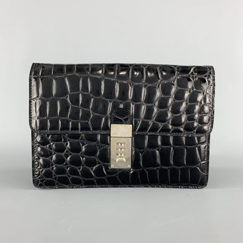 PRATESI Mini pochette en cuir noir brillant gaufré