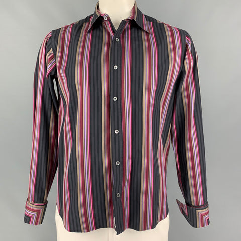 TED BAKER Camisa de manga larga con puño francés de algodón a rayas rosa carbón talla L