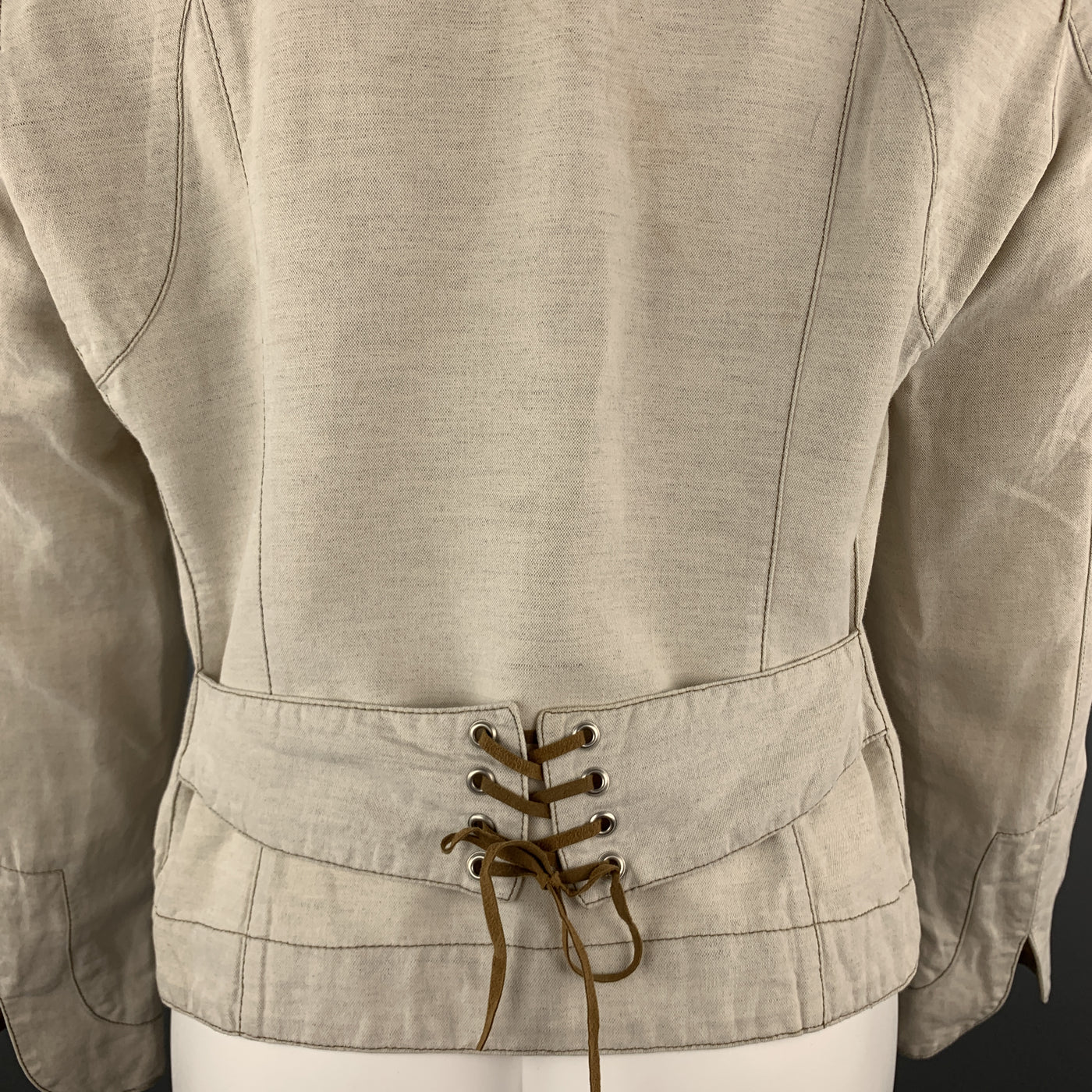 TRUSSARDI Size S Beige Cotton / Flax Zip Up Contrast Stitch Jacket