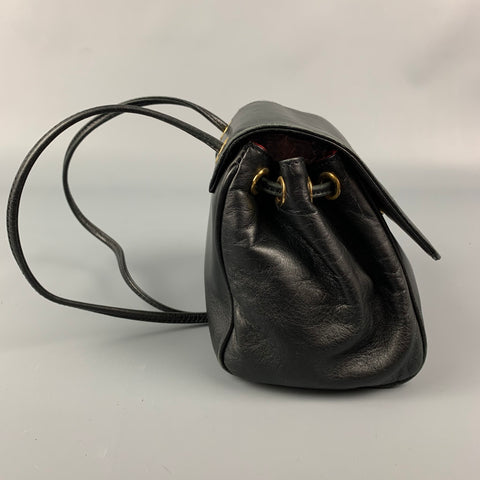 Vintage CHRISTIAN DIOR Black Leather Gold Charm Shoulder Bag Mini Handbag