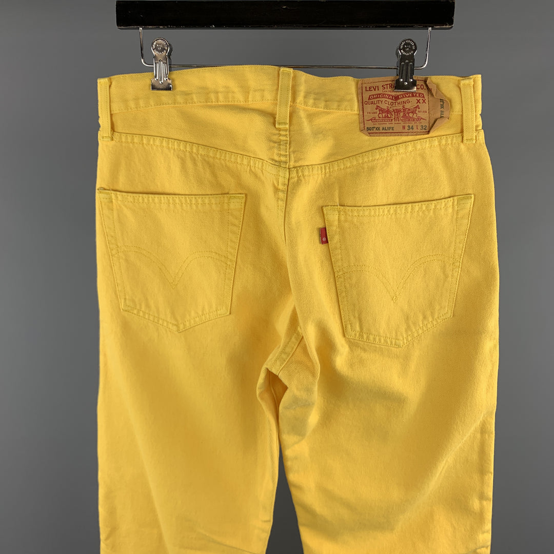 LEVI'S Size 34 Yellow Solid Cotton Button Fly Casual Pants