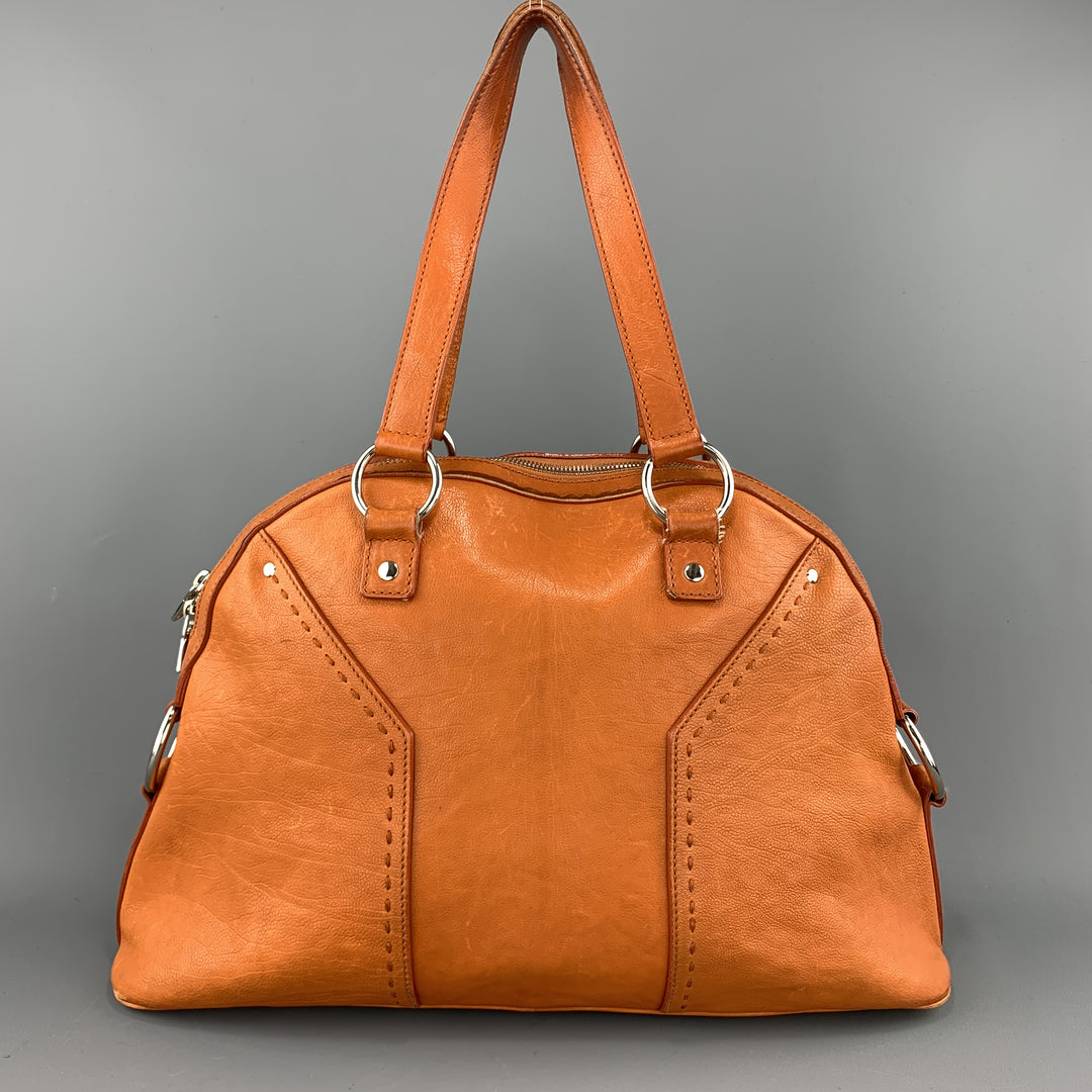 YSL Solid Burnt Orange Leather MUSE Tote Handbag