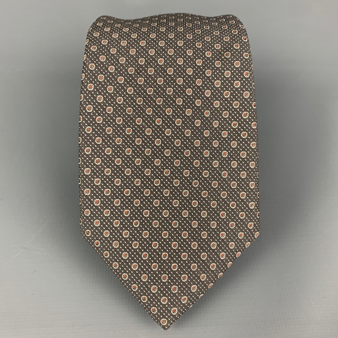 CHRISTIAN DIOR Grey White Dots Polyester Tie