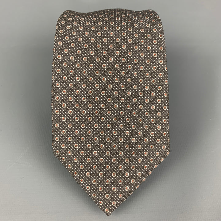 CHRISTIAN DIOR Grey White Dots Polyester Tie