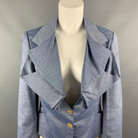 VIVIENNE WESTWOOD RED LABEL Size 6 Blue Wool Blend Ruffle Jacket