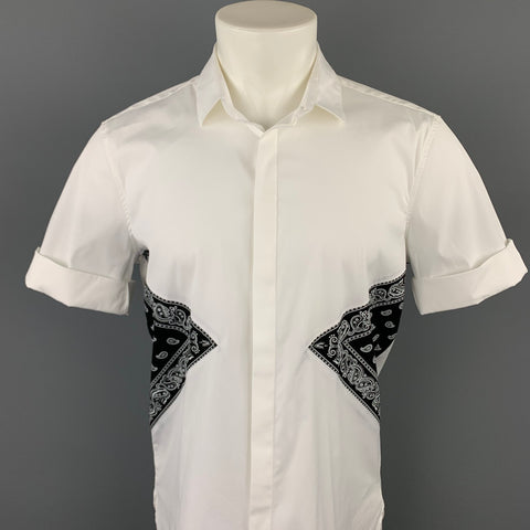 NEIL BARRETT Size L White & Black Mixed Fabrics Cotton Blend Short Sleeve Shirt