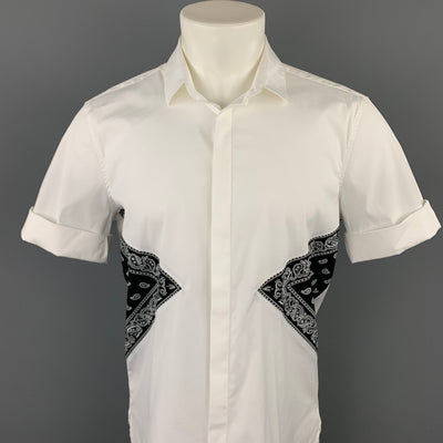 NEIL BARRETT Size L White & Black Mixed Fabrics Cotton Blend Short Sleeve Shirt
