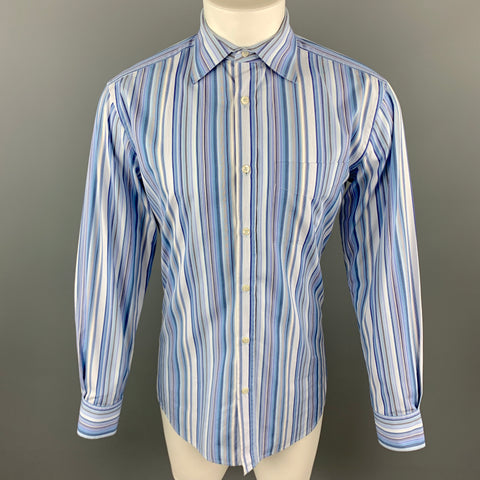PAUL SMITH Size M Blue Stripe Cotton Long Sleeve Shirt