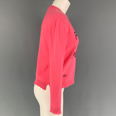 VALENTINO Size XS Pink Wool Cashmere Distressed Pink Is Punk Pullover