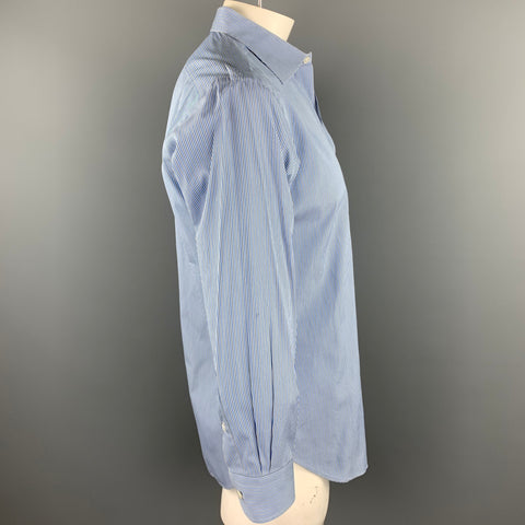 HAMILTON Size L Blue Stripe Cotton Button Up Long Sleeve Shirt