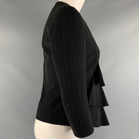 GIORGIO ARMANI Size 2 Black Pinstripe 3/4 Sleeves Jacket Blazer