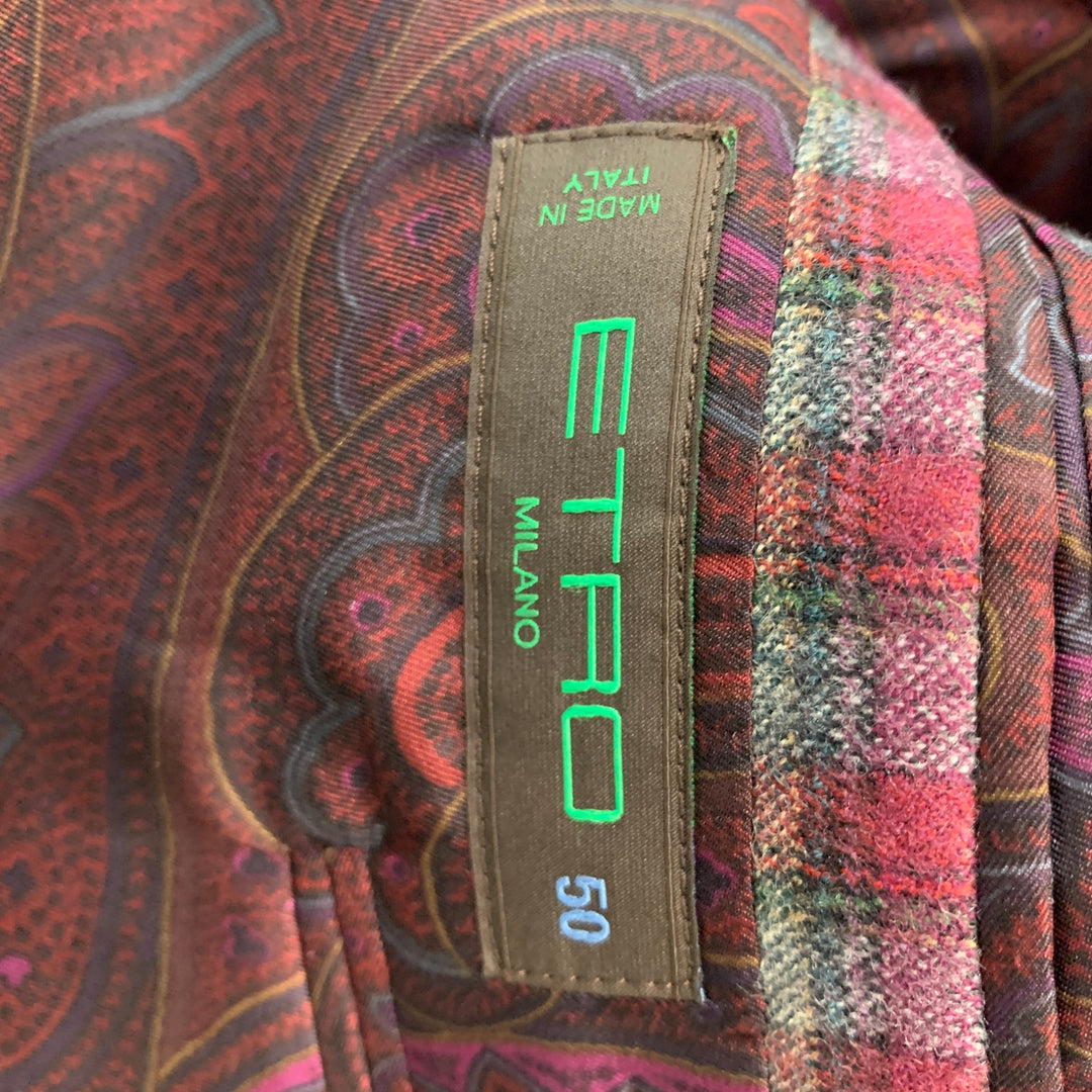 ETRO Taille 40 Manteau de sport à revers cranté en coton mélangé à carreaux gris bordeaux