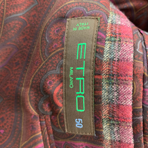 ETRO Size 40 Grey Burgundy Checkered Cotton Blend Notch Lapel Sport Coat