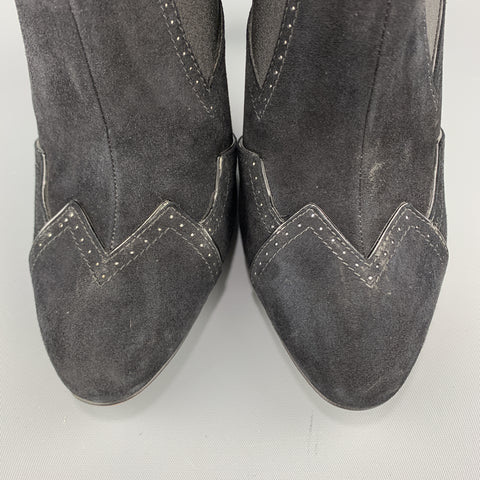 ALAIA Botines puntiagudos con tacón de ante negro talla 7