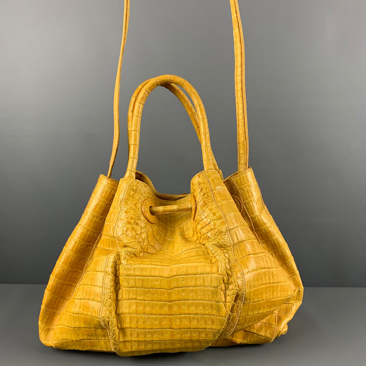 CARLOS FALCHI Yellow Alligator Leather Satchel Handbag