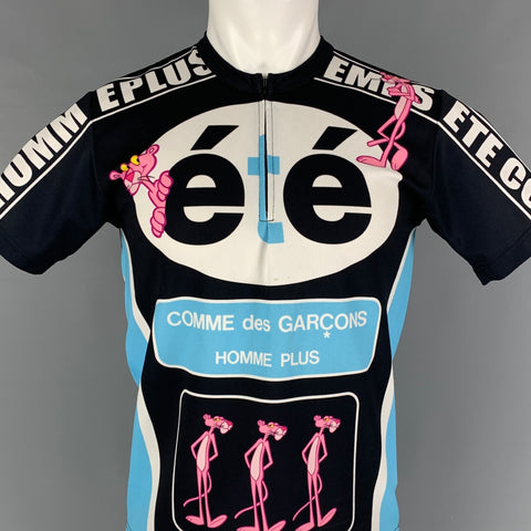 COMME des GARCONS HOMME PLUS Size M Black Blue Pink Panther Logo Polyester Jersey T-shirt