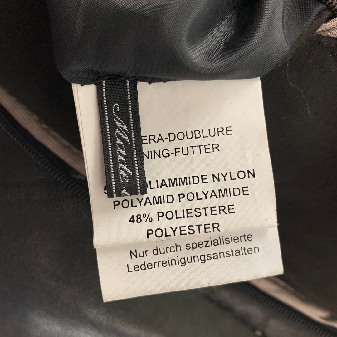 GIMO'S Taille L Veste à revers cranté en cuir noir à surpiqûres contrastées